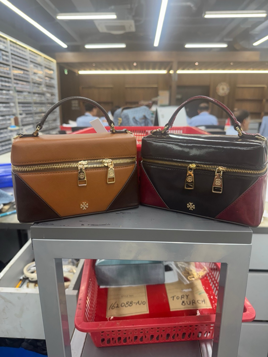 The two finished samples side by side in the sample room